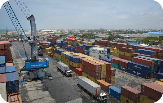 Shipping containers at a port